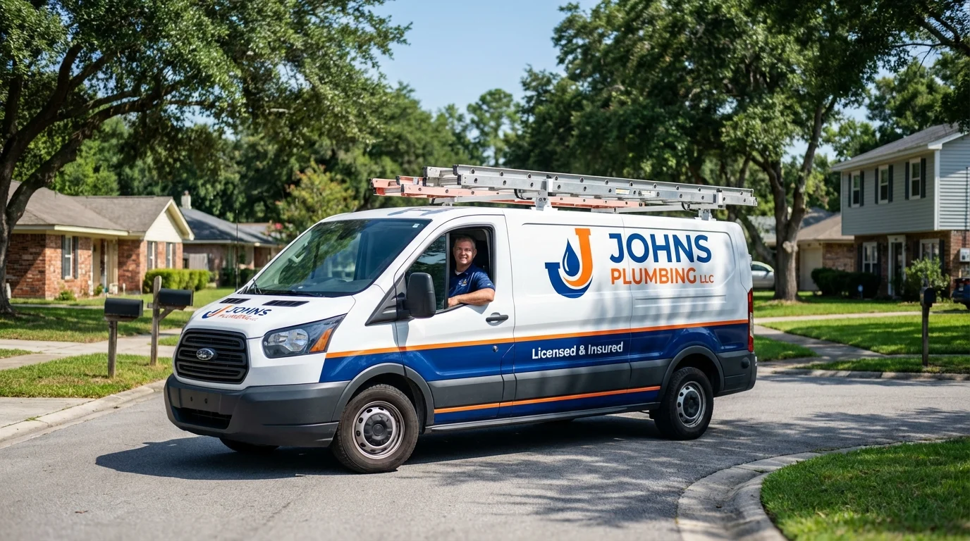 Johns Plumbing LLC service van in Jonesville, LA