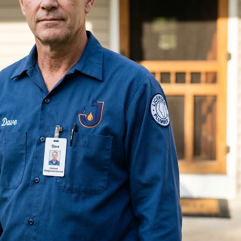 Licensed plumber showing ID badge in Jonesville, LA