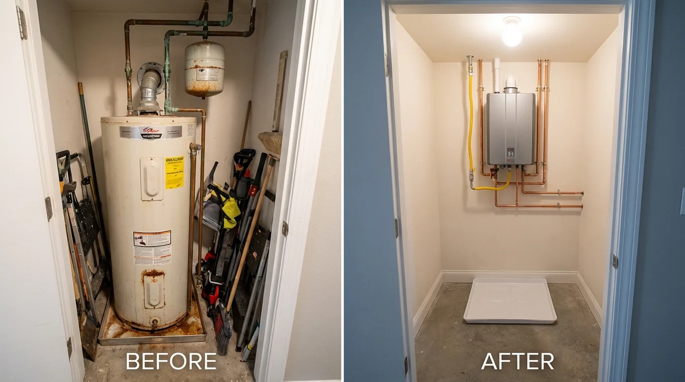Tank water heater versus wall-mounted tankless unit comparison for Jonesville, LA homeowners