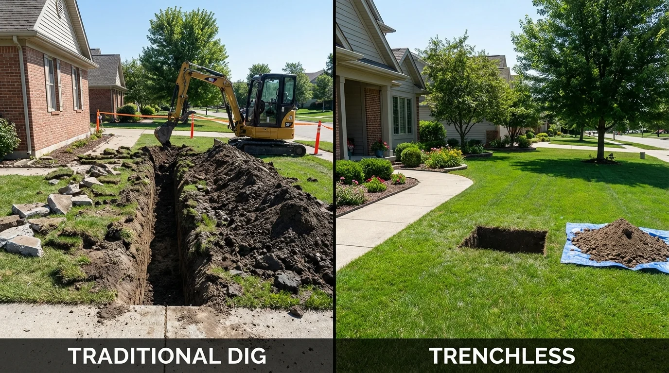 Trenchless sewer repair with minimal yard damage versus traditional excavation in Jonesville, LA